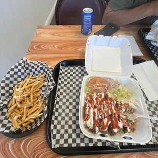 Lamb Gyro Combo( French fries, lamb, salad rice &amp; soda)