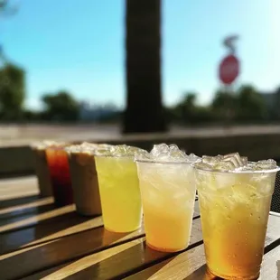 a row of iced drinks