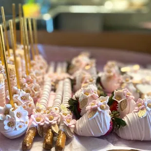 a display of desserts on a table