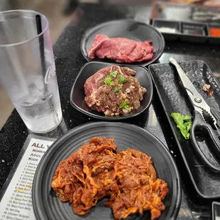 Spicy Pork Bulgogi, Beef Bulgogi,  MDG Steak