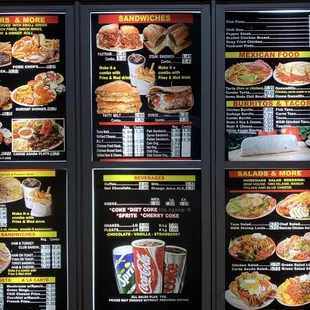 the menu of a fast food restaurant