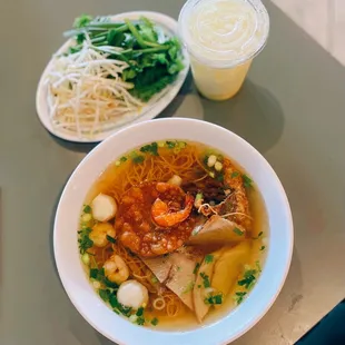 Mi a dong (special combo w/ soup) / $10.55 large + So da sua hot ga (egg yolk soda) / $5.95