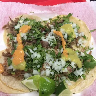 Two Carnitas and two Cecina.  Always try something new and the Carnitas.