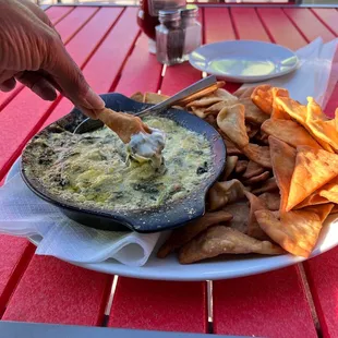 One word!   Delicious!!!!!  Spinach/artichoke dip with pita chips