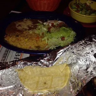 Mario steak sides, I got corn tortillas and salad rice and beans