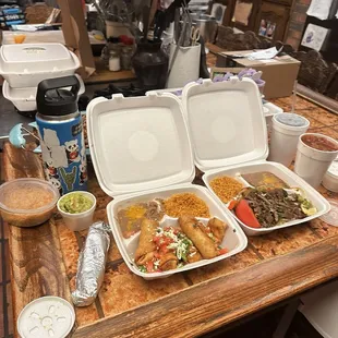 Mini chimi meal, cheese crisp, steak fajitas