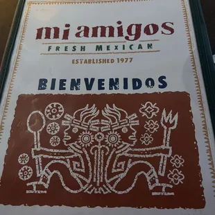 Front of menu