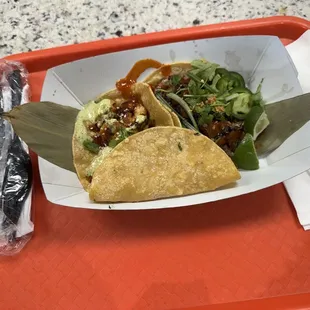 Shrimp gochujang and pho taco