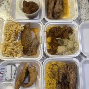 turkey wings, oxtails, cabbage, yams, yellow rice, etc