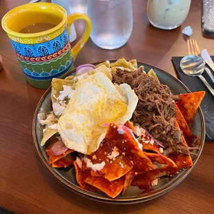 Chilaquiles divorciados with birria