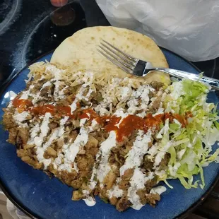 Chicken/Lamb Combo. Ask for Pita on the side, it's free!