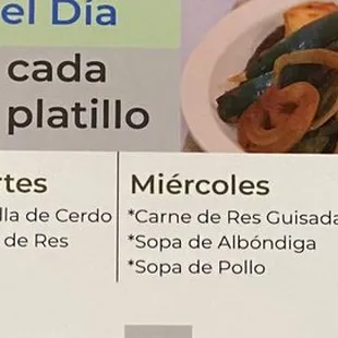 Menu stating each plate