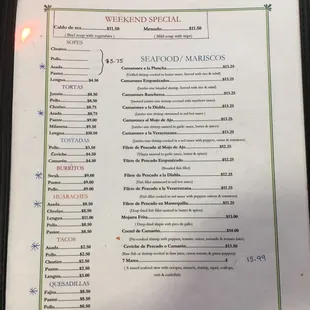 a menu for a mexican restaurant