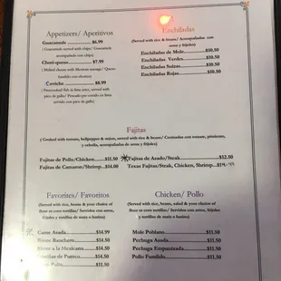 a menu for a mexican restaurant