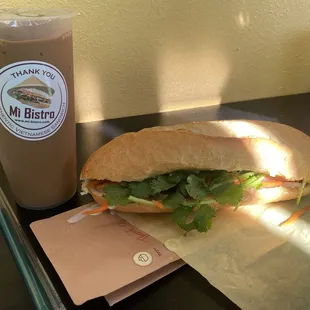 Grill pork sandwich with Vietnamese condensed milk ice coffee