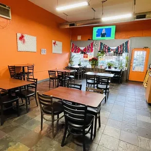 tables and chairs in a restaurant
