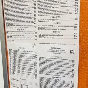 menu