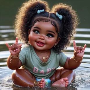 a little girl sitting in the water