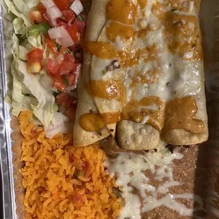 Beef flautas with rice and beans