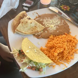 Combo - cheese quesadilla and beef taco