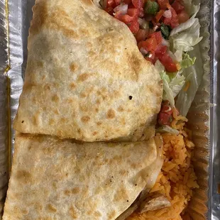 Chicken fajita quesadilla with rice