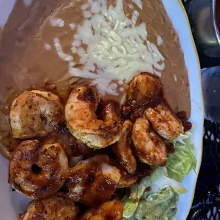 Look at this plump large shrimp and their refried beans have great taste and texture.