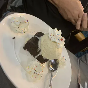 Warm brownie with vanilla ice cream