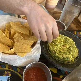 Chips and salsa and guacamole