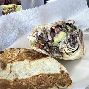 Mixed burrito with steak and chorizo