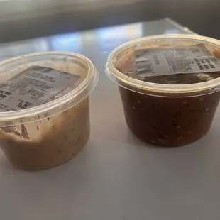 Refried Beans and red salsa