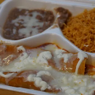 a meal in a styrofoam container