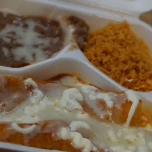 a meal in a styrofoam container