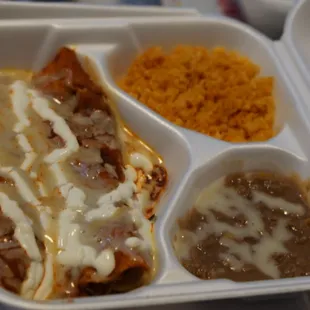 a meal in a styrofoam container