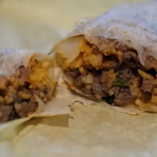 a burrito cut in half