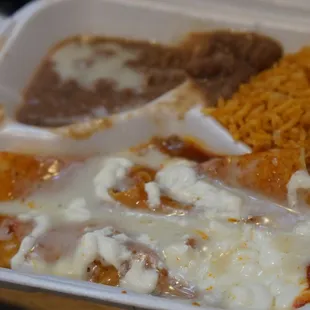 a meal in a styrofoam container