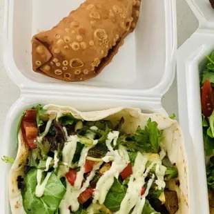Empanada &amp; skirt steak taco