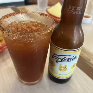 Michilada with Victoria beer.