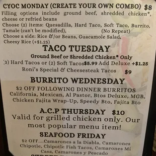 a menu for a mexican restaurant