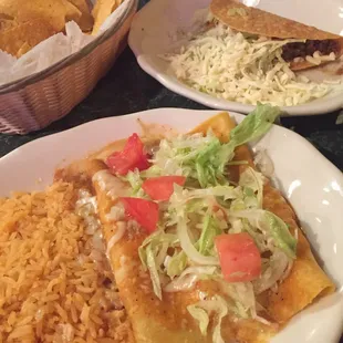 #1 combo - taco and 2 enchiladas (I added the lettuce and tomato from my salad)