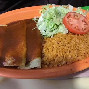 Bean enchiladas (no cheese requested) combo.