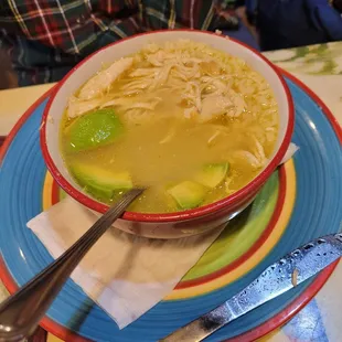 Chicken and rice soup with avocado