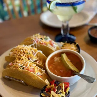 Fried fish tacos with tortilla soup