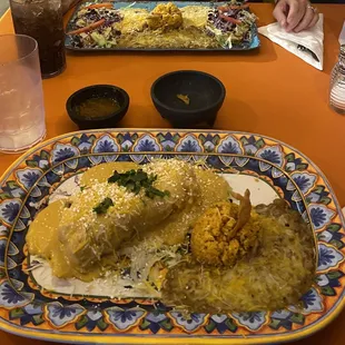 California chimichanga with pork (near) and Crispy Dirty Ground beef quesadilla