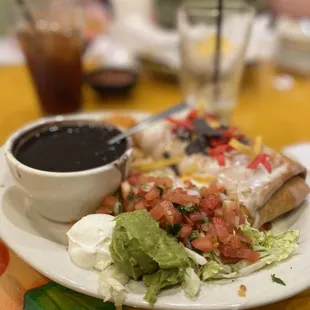 Veggie Chimichanga with black beans and rice