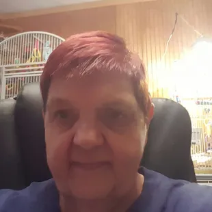 a woman with red hair