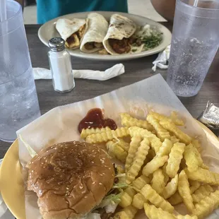 Cheeseburger and tacos!