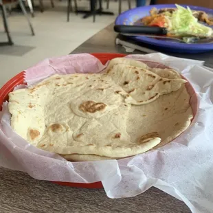 Flavorless flour tortillas served with entree (fed to ducks on walk back)