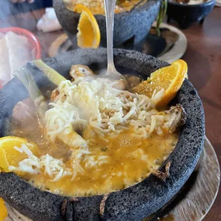 Steak and Shrimp Molcajete.  DELICIOUS