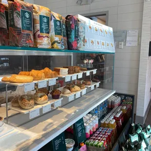 a display of baked goods in a bakery