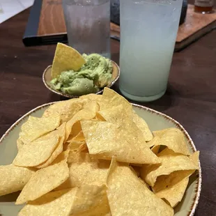 Side of chips and guacamole.